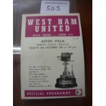 65/66 West Ham v Aston Villa Postponed Football Programme: Very rare ex bound volume dated 28 12