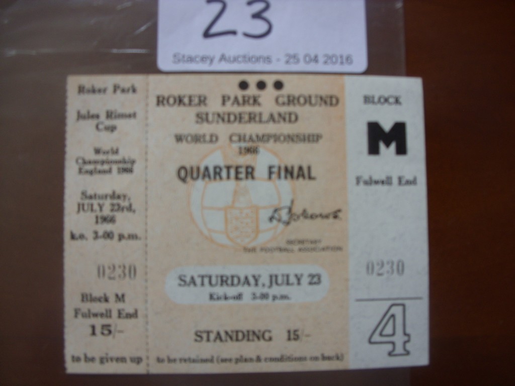 1966 World Cup Unused Ticket Russia v Hungary: Excellent condition ticket with counterfoil still