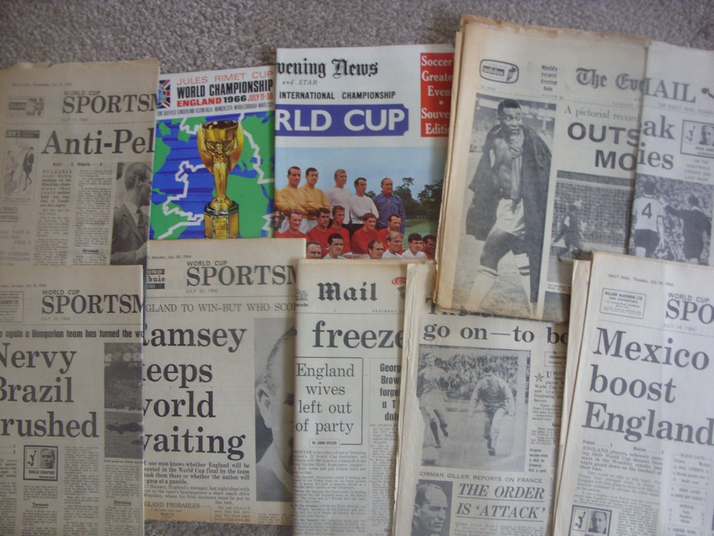 1966 World Cup Football Memorabilia: Includes 9 original newspapers covering matches, tournament