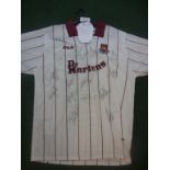 West Ham Fully Signed 2003/2004 Football Shirt: Fila Dr Martens white away shirt fully signed by
