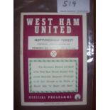 Postponed 62/63 West Ham v Nottingham Forest Football Programme: Scarce 1962/3 postponed programme