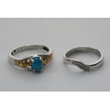 Two 9ct white gold rings, one set with a turquoise the other with diamond chips