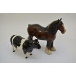 A Beswick Friesian bull and a shirehorse, a/f