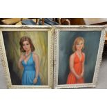 Two framed oil on canvas portraits of young women signed John Stevens