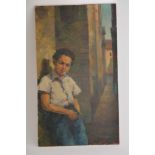 An oil on board depicting a young boy leaning on a wall smoking a cigarette signed B Winkler ?1937