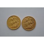 Two gold full sovereigns, dated 1905 and 1906