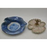 A French G&C dish with gilt metal mounts, and one other glazed art pottery dish. (2)