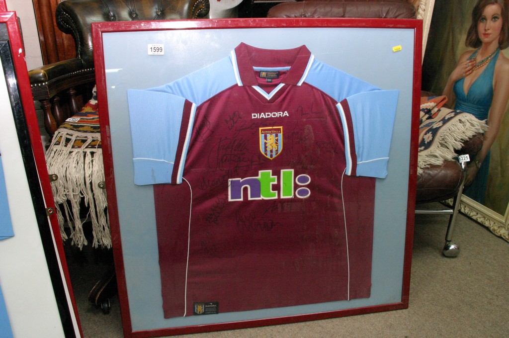 A framed and glazed signed Coventry City football shirt. A framed and glazed signed Aston Villa - Image 2 of 2