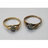 Two gold solitaire rings