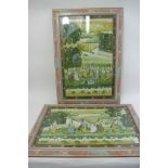 A large pair of Indian framed silk paintings