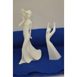 Two modern design white glazed Royal Doutlon figures