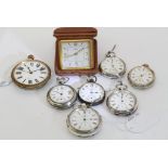 A collection of seven pocket watches including Saq