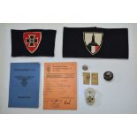 German WW2 Old comrades armband, lapel badges and