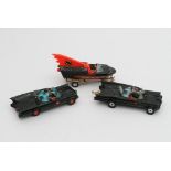 An unboxed Corgi Batboat and 2 unboxed Corgi Batmo