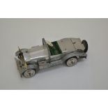 Two hand built model cars, made from scrap metal and built by G A Fallows in 1987, together with a