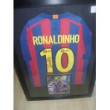 Ronaldinho Framed Signed Barcelona Football Shirt: