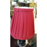 Two small table lamps, PAT tested, silvered bases, red shades