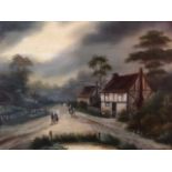 A. Walley, pair of early 20th century, signed, moonlit village street scenes, oil on board,