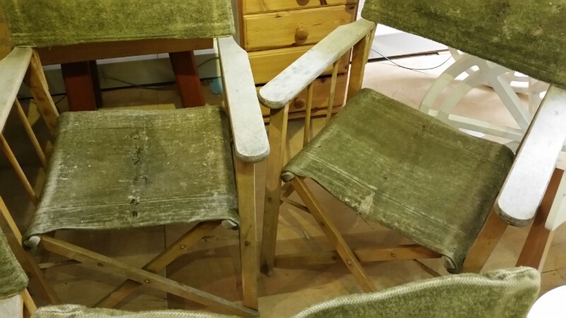4 Vintage directors chairs with original chenille type fabric, approx 1930's - Image 4 of 6