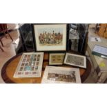 Collection of military prints both framed and loose to include framed cigarette cards and 2 medals