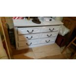 White painted low chest of drawers / coffee table. Three long drawers, in good order other than