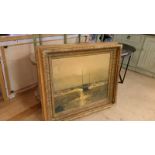 Substantial and handsome gilt frame with boating scene picture (print)