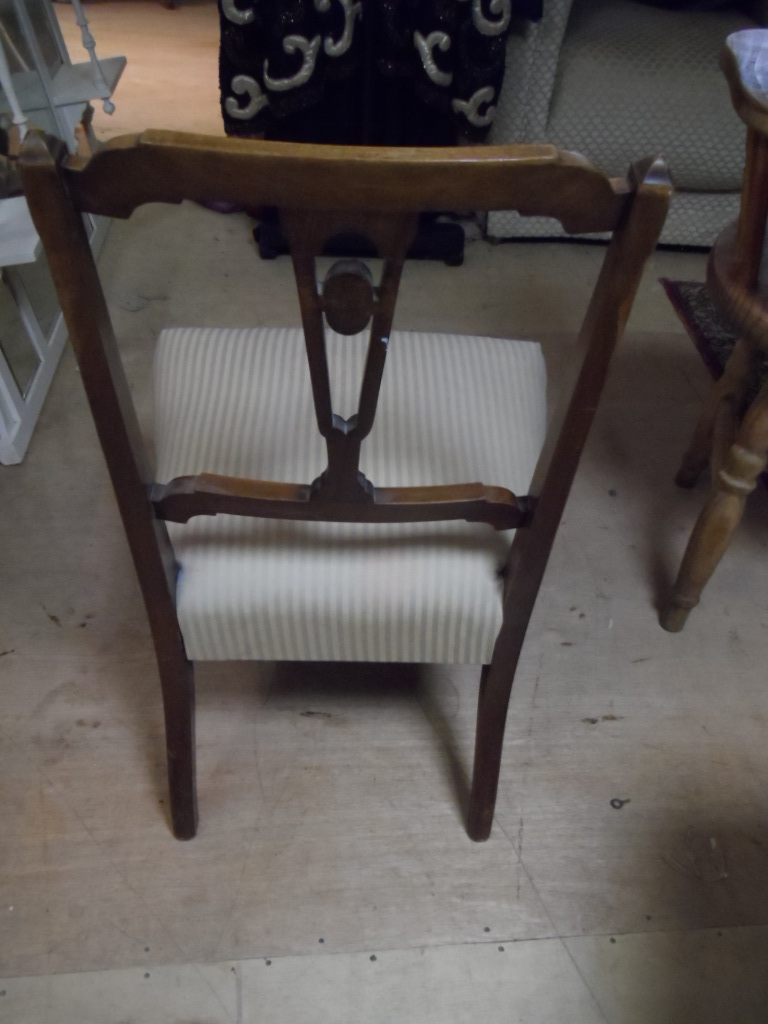 Late 19th/early 20th C nursing chair. Neutral cream striped upholstery and decorative inlay to - Image 7 of 7