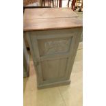 Edwardian pot cupboard. Hand painted and waxed in French Grey. Carved floral detail to door front