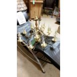 Large brass electric ceiling candleabra, 15-arm. Originally from Cotswolds 88 Hotel in Painswick.