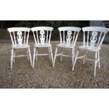 Four farmhouse chairs, painted white - rustic style, in good order.