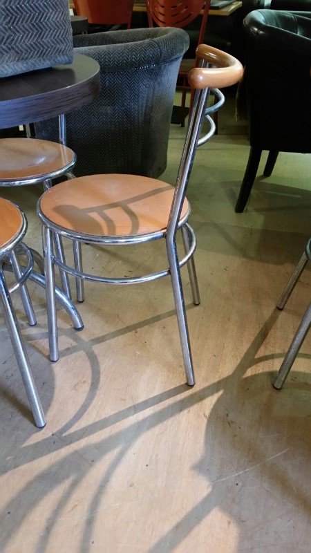 *4 wood and chrome cafe chairs, seat 40cm diam, 61 cm high, as found (second of two identical sets - Image 3 of 3