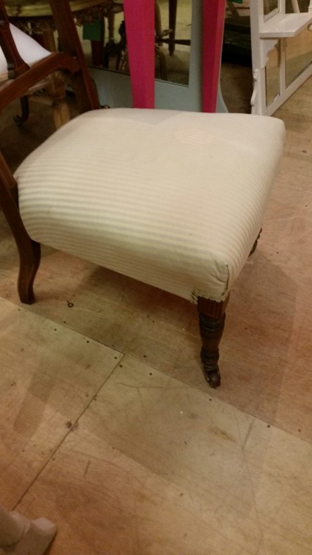 Late 19th/early 20th C nursing chair. Neutral cream striped upholstery and decorative inlay to - Image 4 of 7