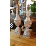 Pair of decorative resin urns, created to resemble limewashed wood (one has had an invisible