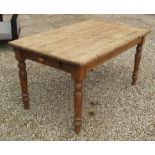 Farmhouse pine dining table with end drawer. 153 cm long, 90cm wide, 77 cm high