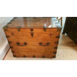 Superb wooden silver chest. Decorative brasswork detail on three sides and top, and family crest