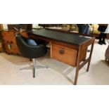 Rare G-plan desk. Circa 1963. Retains original vinyl top over 2 drawers. Bears makers stamp