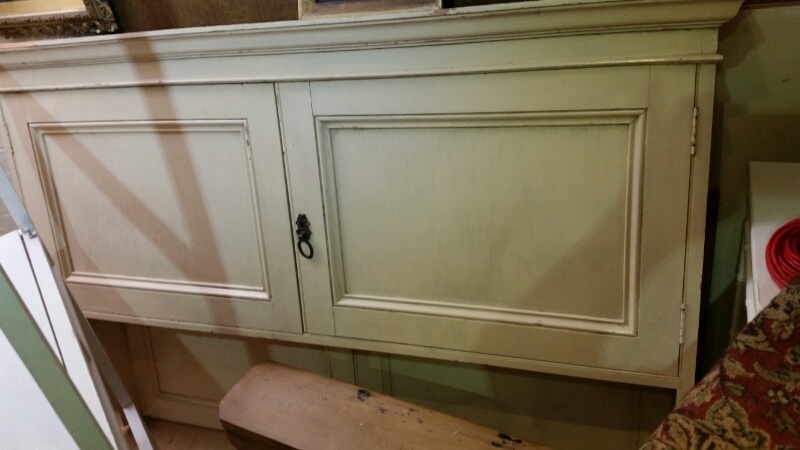 Painted wall-hung shelving and cupboard unit, Victorian, approx 116cm x 160cm. Shelves inside. One - Image 2 of 9