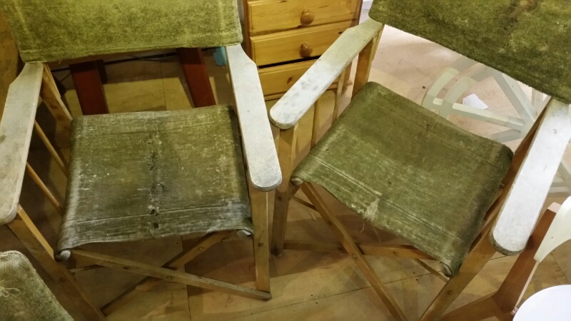 4 Vintage directors chairs with original chenille type fabric, approx 1930's - Image 5 of 6