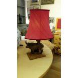 Wooden bull lamp base, with shade, PAT tested