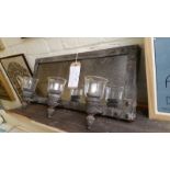 *Metal framed industrial style candle holder with aged mirror to back and glass 3 candle receptacles