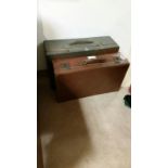 Two vintage suitcases (one leather)