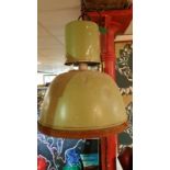 Very large industrial pendant light, green exterior. Grille to base. PAT tested March 2016. 50cm