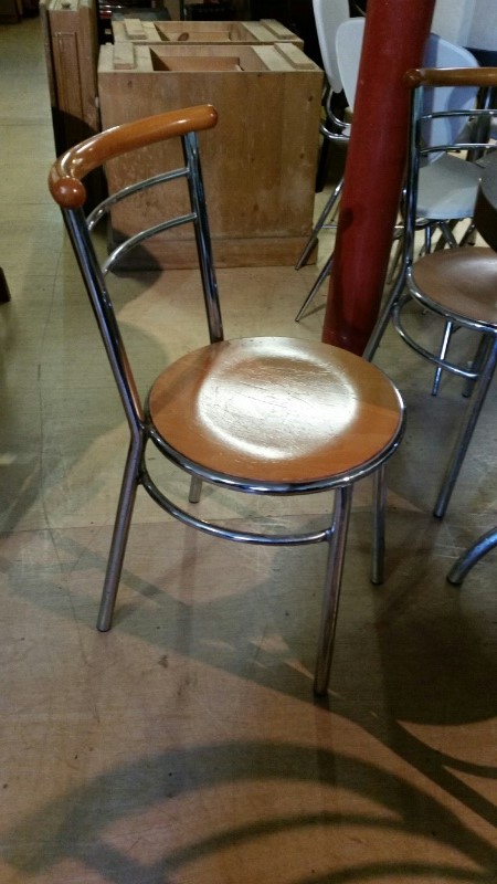 *4 wood and chrome cafe chairs, seat 40cm diam, 61 cm high, as found (second of two identical sets - Image 2 of 3