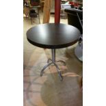 *Dark brown circular bistro table, pedestal chromed legs, for two people. Outdoor or indoor use.