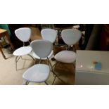 Set of 4 repro white kitchen chairs in classic fifties shape with chrome legs, as found.