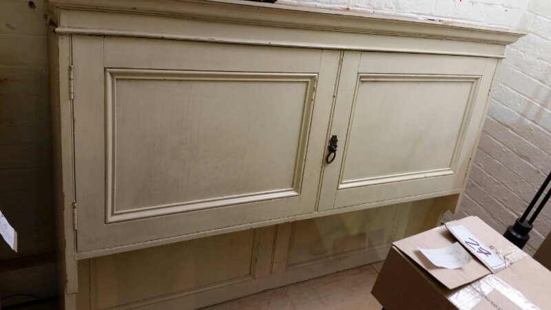 Painted wall-hung shelving and cupboard unit, Victorian, approx 116cm x 160cm. Shelves inside. One - Image 6 of 9