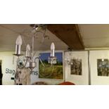 Two silvered 3-arm metal electric ceiling chandeliers