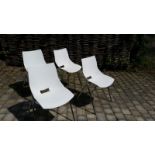 Set of 4 white Angelo Pinaffo shell chairs. Italian, chromed legs (some wear and rust underneath,