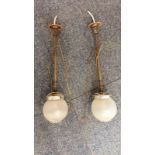 Pair of converted gas, ceiling lights. Each light with 'ON' and 'OFF' chain and fob.