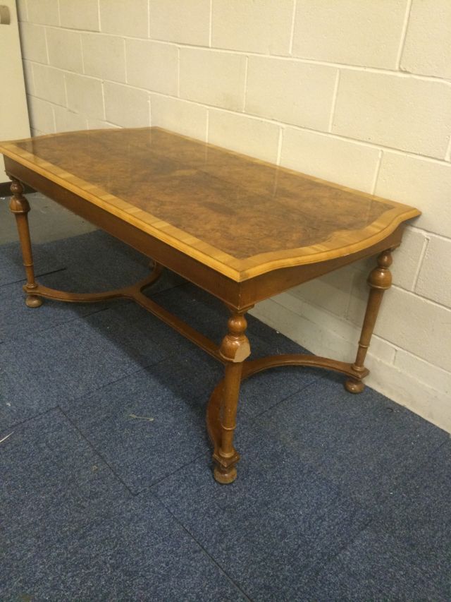 Large centre table or library / hallway table, burr walnut veneer top with possible yew - Image 2 of 9